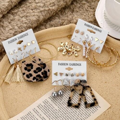EN Fashion Bohemian Leopard Tassel Drop Earrings 2020 For Women Vintage Acrylic Pearl Dangle New Earrings Set Jewelry Gifts Boho