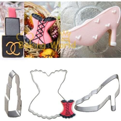 Fashion shoe metal cookie cutter set Skirt biscuit mold Lipstick bread mould fondant cake decorating pastry tool cupcake decor