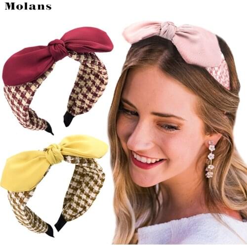 MOLANS Multi-Color Plaid Hair Hoop Solid Color Bow Cute And Playful Tiaras For Girls Kawaii Ornament Hair Accessories 2021 New