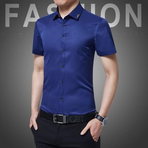 Shirt Men 2020 Hot Sell Fashion Shirt Mens Short Sleeve Slim Fit Summer Mens Dress Shirts Solid Formal Man Shirt Plus Size 5XL
