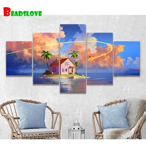 5 piece diamond painting sea house Cartoon Character Fan gift 5 d diamond embroidery full drill crystal 3d puzzle mosaic set