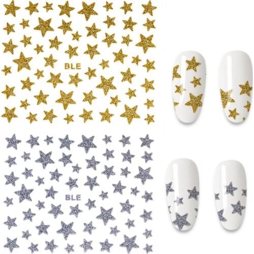 Nail Sticker 3D Nail Slider Star Sticker Glitter Shiny Decorative Decal DIY Transfer Adhesive Colorful Nail Art Tips for Manicur