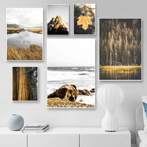 Mountains Leaf Waves Trees Lake Meadow Wall Art Canvas Painting Nordic Posters And Prints Wall Pictures For Living Room Decor