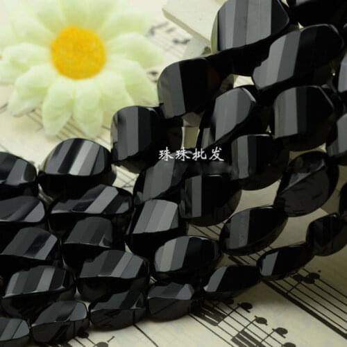 Natural Faceted Twist Twisted Olivary Olives Black Agates Beads For Jewelry Making Beads 15'' Needlework DIY Beads Trinket