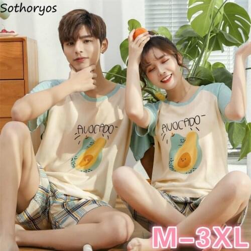 Pajama Sets Printed Cotton Thin Home-wear Oversize 3XL Causal Fashion Skin-friendly Comfortable Couples Nightwear Breathable New