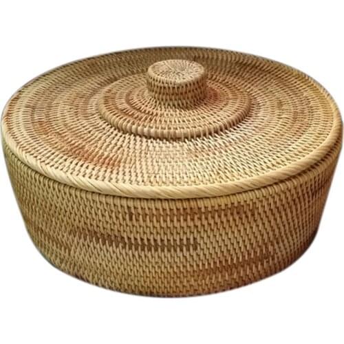 Hand-woven Basket Primary Colours Simple retro Rattan Storage Boxes with lids Jewelry Tea set Storage Boxes Household items