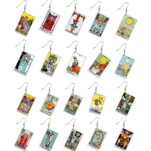 Tarot Card Earrings for Women Girls Vintage Geometric Square Dangle Earrings Double-sided Tarot Earrings Divination Fate Jewelry
