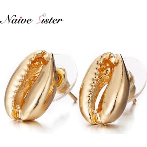 Chic Gold Color Zinc Alloy Shell Shape Stud Earring Ladies Cute Summer Seabeach Jewelry Fashion Earing for Women Girls Bohemian