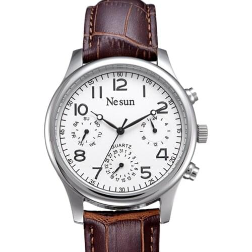 New Nesun Mens Watches Brand Luxury Quartz Watch Men Multifunctional Wristwatches Genuine Leather reloj hombre clock N8481-2