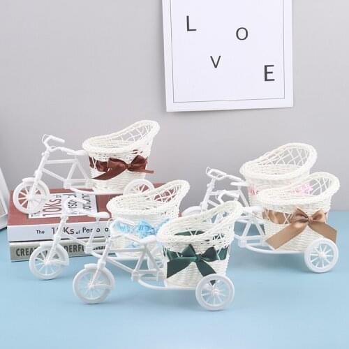 1Pc Cute DIY Handmade Mini Ornament Basket Creative Tricycle Rattan Ornament Basket 5 Colors To Choose
