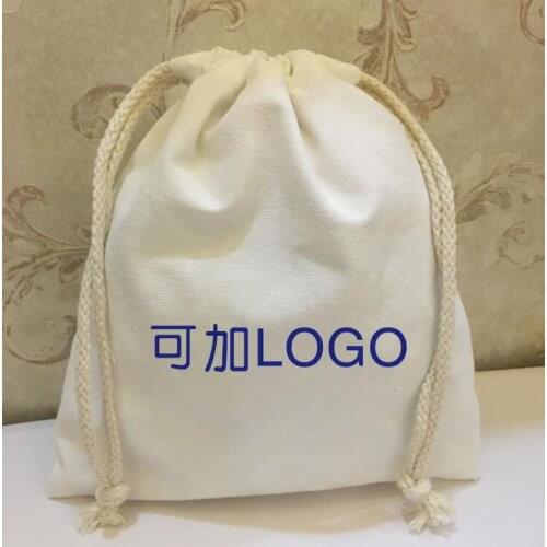 Customized logo printing organic cotton linen drawstring bag with customized rope
