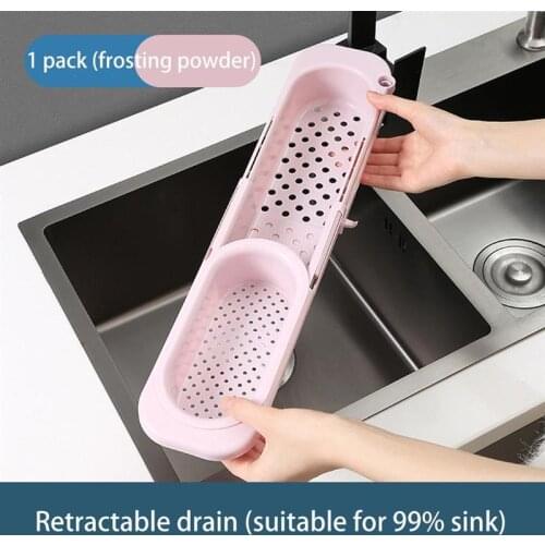 Retractable Drain Basket Sink Rack Telescopic Drain Rack Filter Drain Basket Dishwashing Cloth Dish Soap Storage Kitchen Gadgets