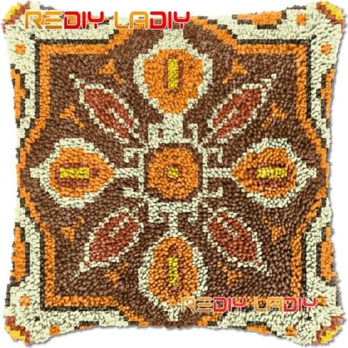 Latch Hook Cushion Geometric Rosette DIY Needlepoint Kits Chunky Acrylic Yarn Arts Crocheting Lofty Pillow Case Hobby & Crafts