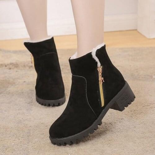 2019Martin boots Womens Solid Zipper Square high heels Zipper Suede Warm Snow boots Round Toe cotton side with Martin boots1617
