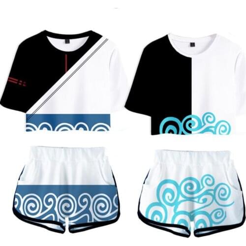 Anime Gintama 3D Print Sexy 2 Piece Set Women Conjunto Feminino Women Crop Top and Shorts Set Two Piece Outfits Cosplay Costume