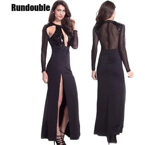 Sexy Hollow Transparent Back Zipper Design Split Long Night Dress Fall 2020 Autumn Fashion Party Lady Elegant Dress Club Dress