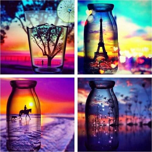 Scenic Glass Bottle Diamond Painting Round Full Drill Nouveaute DIY Mosaic Embroidery 5D Cross Stitch Beautiful Scenery Pattern