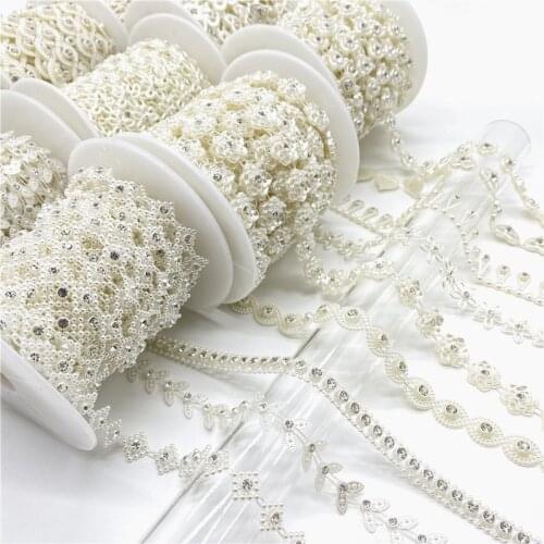 Rhinestone Chain Pearl Crystal Jewelry Chain Sew On Trims Wedding Dress Costume Applique Jewelry Making DIY Accessories