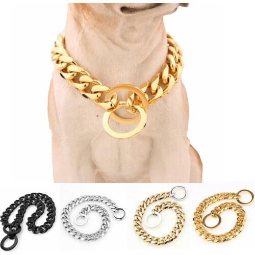 2020 Pet Dog Gold Chain Puppy Collar Necklace Stainless Steel Bulldog Collar 15mm Small Middle Large Dog