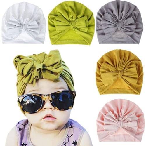 2019 Baby Cotton Turban Top Bownot Hat Toddler Kids Bebe Girl India Beanie Cap Lovely Soft Newborn Bows Headwear Accessories