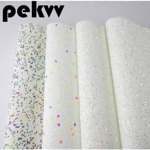 30cmX134cm White Mix color Chunky Glitter Fabric and Fine Glitter Fabric Leather For DIY Bows HD025m