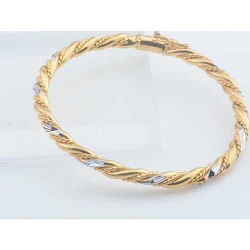 5mm Women Yellow White Gold Color Engraving Pattern Bangle Bracelets