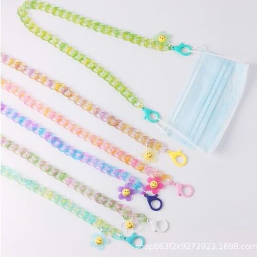 Anti-lost Face Cover Mask Chain Smily Flower Acrylic Lanyard Glasses Lanyard Necklace for Women Long Chain Necklace Strap Holder