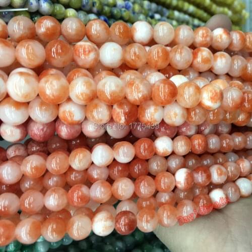 Free Shipping 6 8 10 12mm Natural Stone Beads Dyed Simply Orange White Color 15.5" Fashion beads for jewelry making