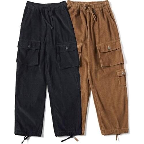 Tide brand corduroy overalls men loose straight casual pants youth beam pants
