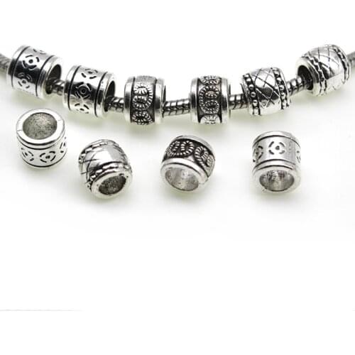 20pcs/lot Metal Bead Craft Tibetan Silver Big Large Hole Spacer Beads For Necklace Bracelets Jewelry Making Supplies Accessories