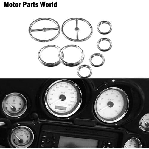 Motorcycle Chrome Stereo Accent+Speedometer +Speaker Trim Ring Cover For Harley Touring Street Road Street Glide Trike 1996-2013