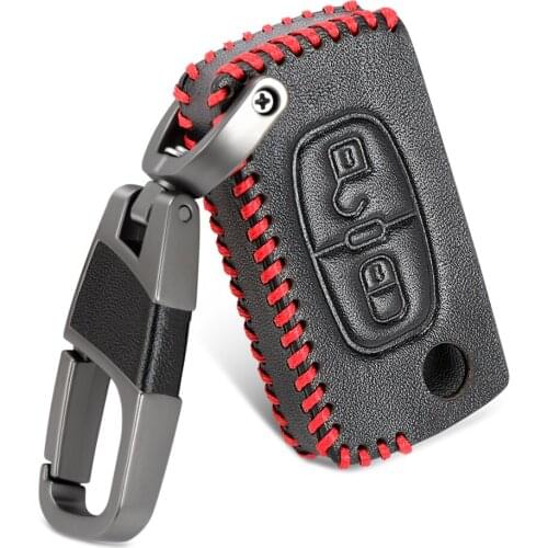 Genuine Leather Car Key Case Covers Keychain For Peugeot 107 207 307 308 407 607 206 208 301 406 407 408 508 2008 3008 4008
