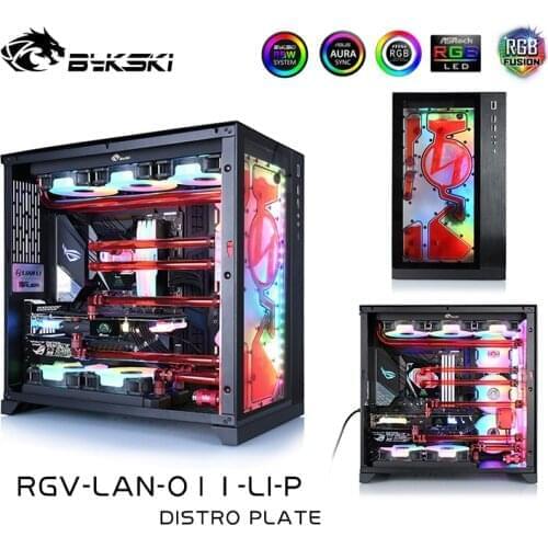 Bykski Distro Plate For Lian Li PC-011 - Front Panel - PMMA w/ Pump + w/ 5v Addressable RGB