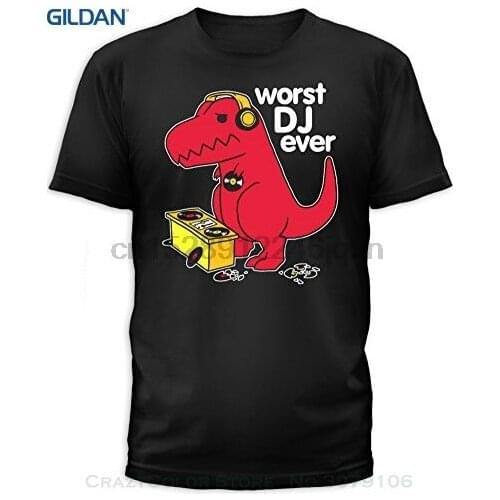 Printed Round Men Tshirt Cheap Price Sad T Rex Dinosaur Worst Dj Ever Can Mix Record Short Arm T-shirt Top