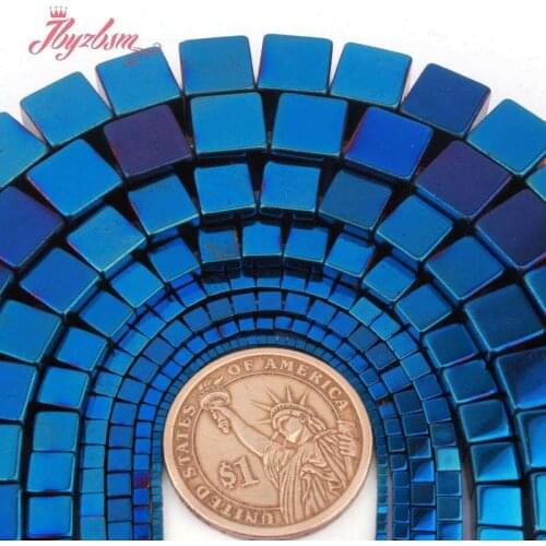 Blue Hematite Beads Flat Square Smooth Spacer Loose Beads for DIY Accessories Women Men Necklace Bracelet Jewelry Making15"