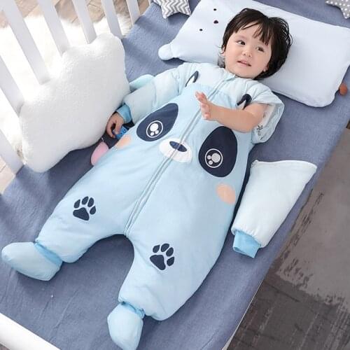 Cotton cartoon baby split leg sleeping bag winter and winter extra thick children quilt with pajamas and socks