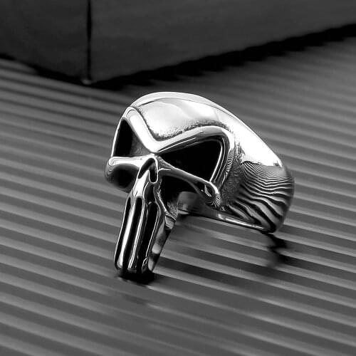 Retro High Polished Stainless Steel Punisher Skull Mens Ring Punk Stainless Steel Biker Skull Rings For Men Jewelry Gift