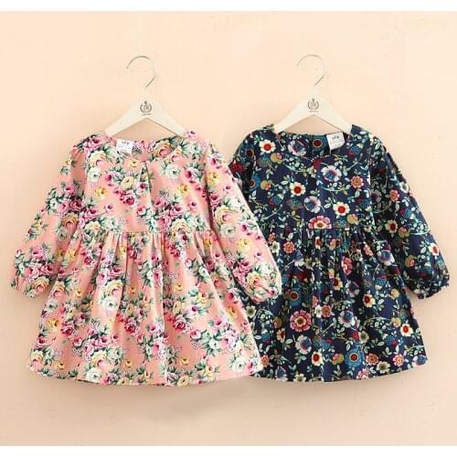 2020 Autumn Spring 2-10 Years Gift Clothing Sweet Cute Long Sleeve O-neck Full Print Princess School Baby Kids Girl Floral Dress