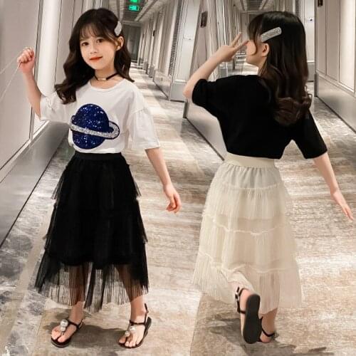 2021 Summer Kids Baby Girls Clothes Set Children Clothing T-Shirt Cake Skirts 2 Pcs Suits for Girl 3 4 6 7 8 9 10 11 12 Years