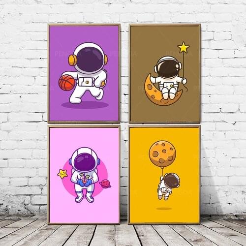 Modular Hd Cartoon Astronaut Pink Funny Prints Pictures Paintings Home Decor Canvas Poster Wall Artwork For Living Room Frame