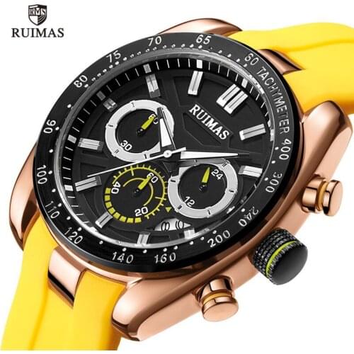RUIMAS Mens Watches Top Brand Luxury Man Military Sport Wristwatch Chronograph Quartz Watch Male erkek saat Silicone Strap Relog