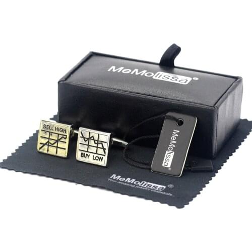 MeMolissa Display Box Cufflinks Classic Stock Market SELL HIGH BUY LOW Square Mens Shirt Cufflinks Free Tag & Wipe Cloth