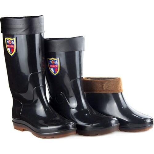 Mens high barrel Plush rain boots labor protection site wear-resistant water shoes PVC waterproof thickened rain shoes 39-45