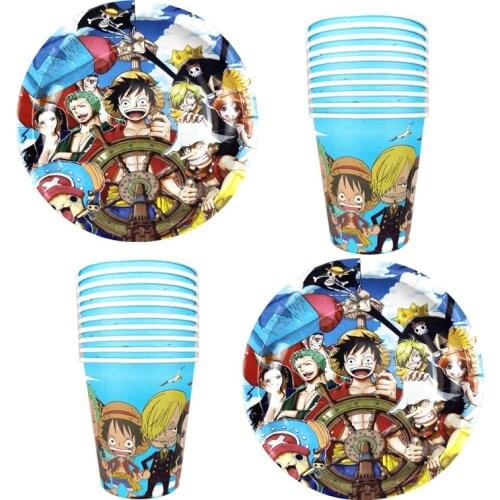 60pcs/lot One Piece Theme Tableware Set Kids Boys Favors Baby Shower Decorations Dishes Glasses Happy Birthday Party Plates Cups