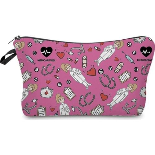 Novelty Beautiful Cartoon Nurse Stethoscope Printed Cosmetic Bag Eco Reusable Storage Bag Women Simple Size Practical Travel Box