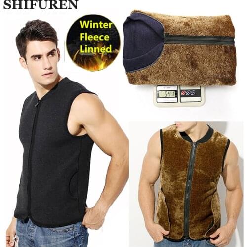 SHIFUREN New 2016 Winter Men Thicken Fleece Tank Tops Warm Underwears Thermal Velvet Sleeveless Vest Plus Size XL-XXXL