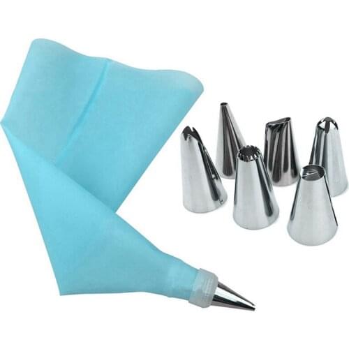 New 8Pcs/Set Kitchen Accessories Icing Piping Cream Pastry Bag + 6X Stainless Steel Nozzle Set Diy Cake Decorating