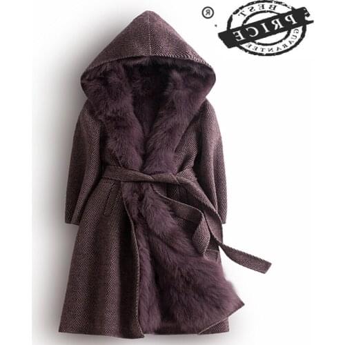Real Fur Coat Hooded Winter Jacket for Women Clothes 2021 Korean Thick Warm Fox Fur Liner Parka Ladies Long Coat Belt 1aa