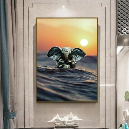 Posters and Prints Living Room Decor Wall Paintings Elephant Bronze Statue Canvas Painting Wall Art Interior Decoration for Home