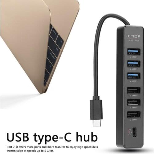 Portable 7 Ports 5gbps Type C HUB Dock 3 USB 3.1 3 USB 2.0 USB 3.1 Splitter Adapter for Laptop Computer